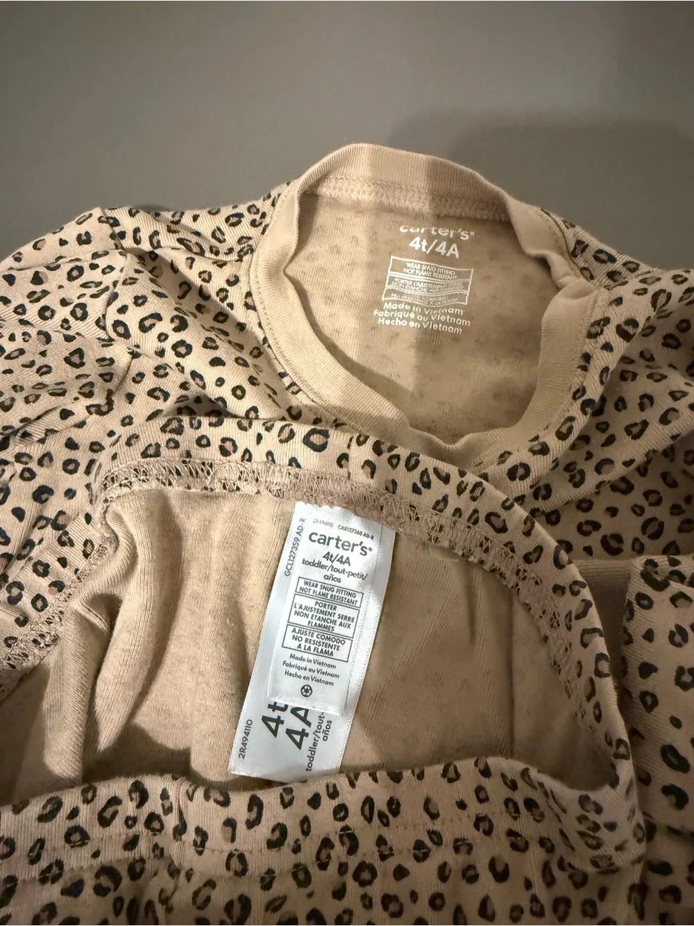 Carter's Beige and Black Leopard Print Kids Pajama Set